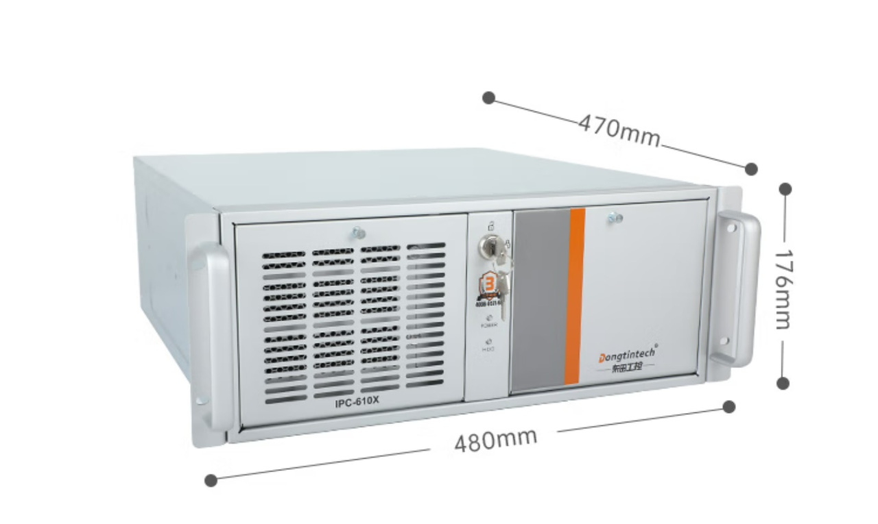 　這款機器采用了DT-610X機箱和DT-WR680MA主板。整體為銀灰色。采用了熱浸鍍鋅薄鋼板，防銹、耐候性強。并且它的防銹蝕性特別好，-般環(huán)境防蝕效果可達30-50年，熱浸鍍鋅薄鋼板外形美觀，加工容易。尺寸為430（481.6帶耳朵）*470*176mm（寬*深*高）,約重23kg，便于搬運。